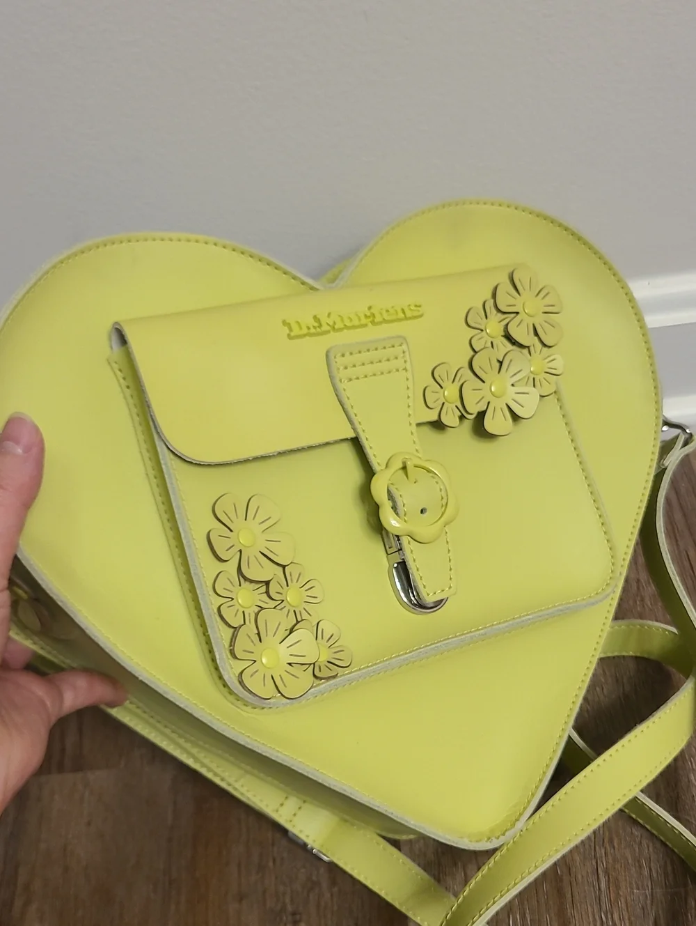 Dr Martens Kieve Hardware Floral Heart Shaped Backpack Crossbody Lime Green